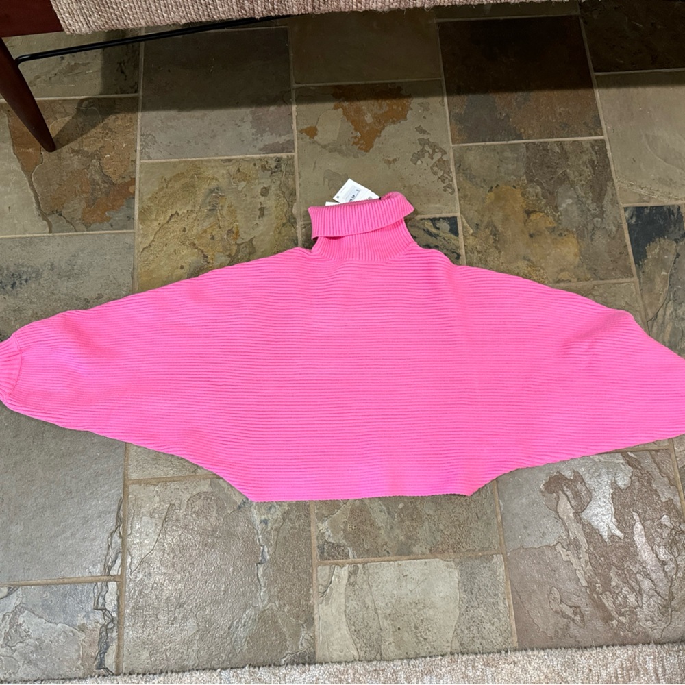 Zara Rich Ribbbes Thick Dolman Oversized HTF Neon Pink Turtleneck Sweater M L - Picture 3 of 7